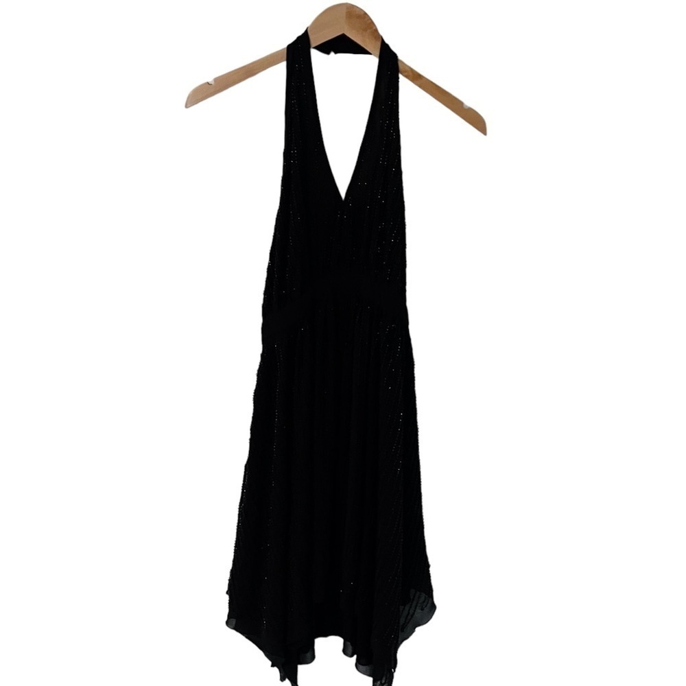 Bardot Black Beaded Halter Neck Open Back Mini Dress
